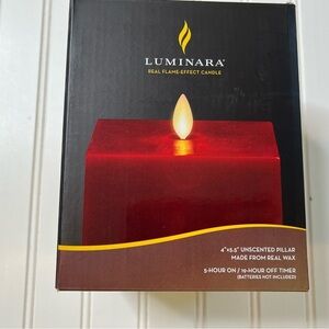 Luminara Unscented Burgundy Pillar Square Candle 4" x 5.5" NEW